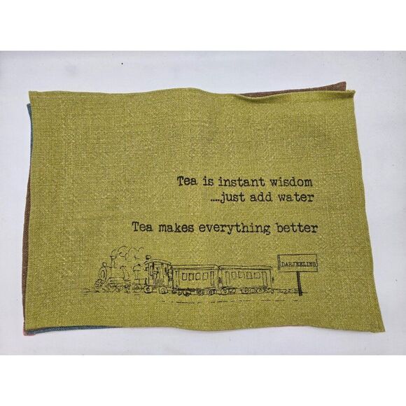 Set Of 5 Happy Valley Linen Tea Towels With Train & Tea Quotes In Assorted Color - Picture 3 of 8